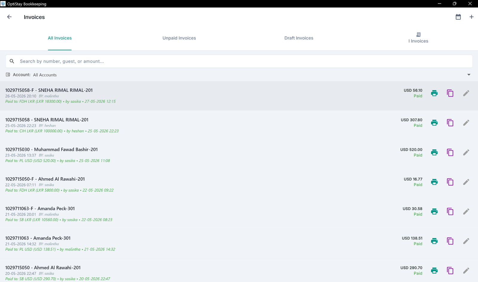 HospiFlow invoices screen