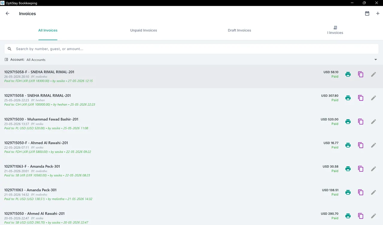 HospiFlow invoices screen