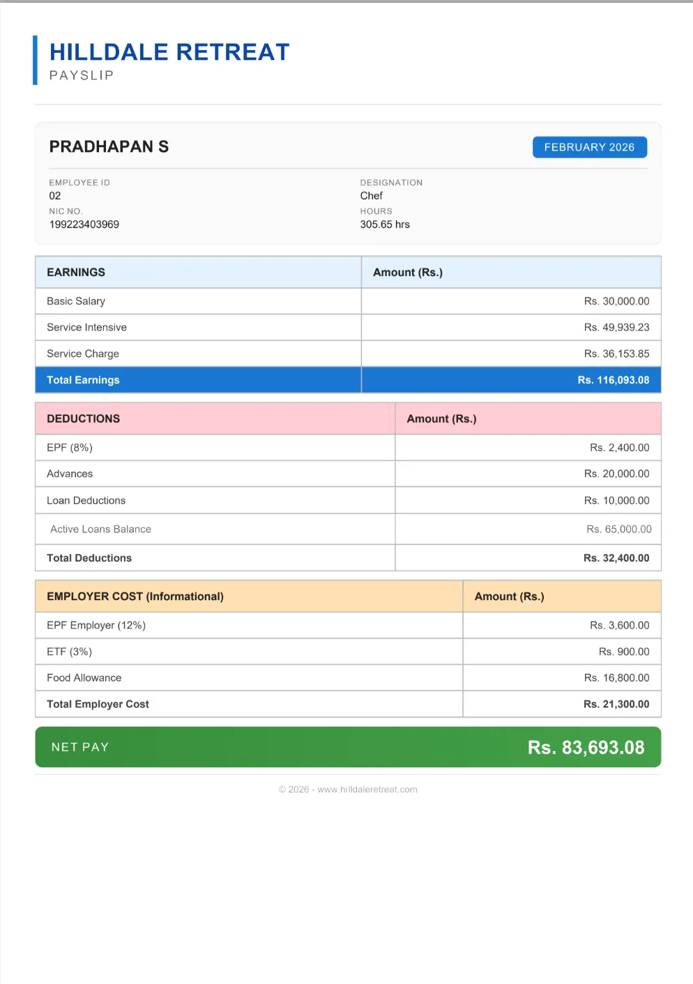 Payslip sample screenshot